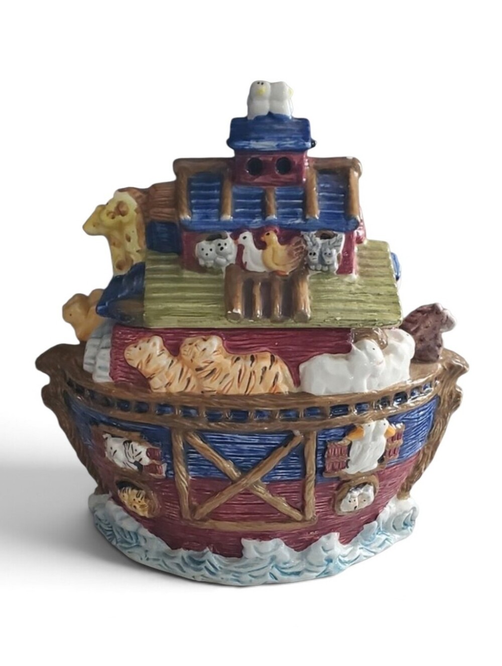 Vintage Ceramic Noah's Ark Cookie Jar - Multicolor
